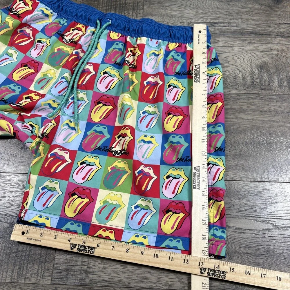 The Rolling Stones Swim Shorts Mens 2XL Multicolor Tongue Logo Band Swim‎ Trunks